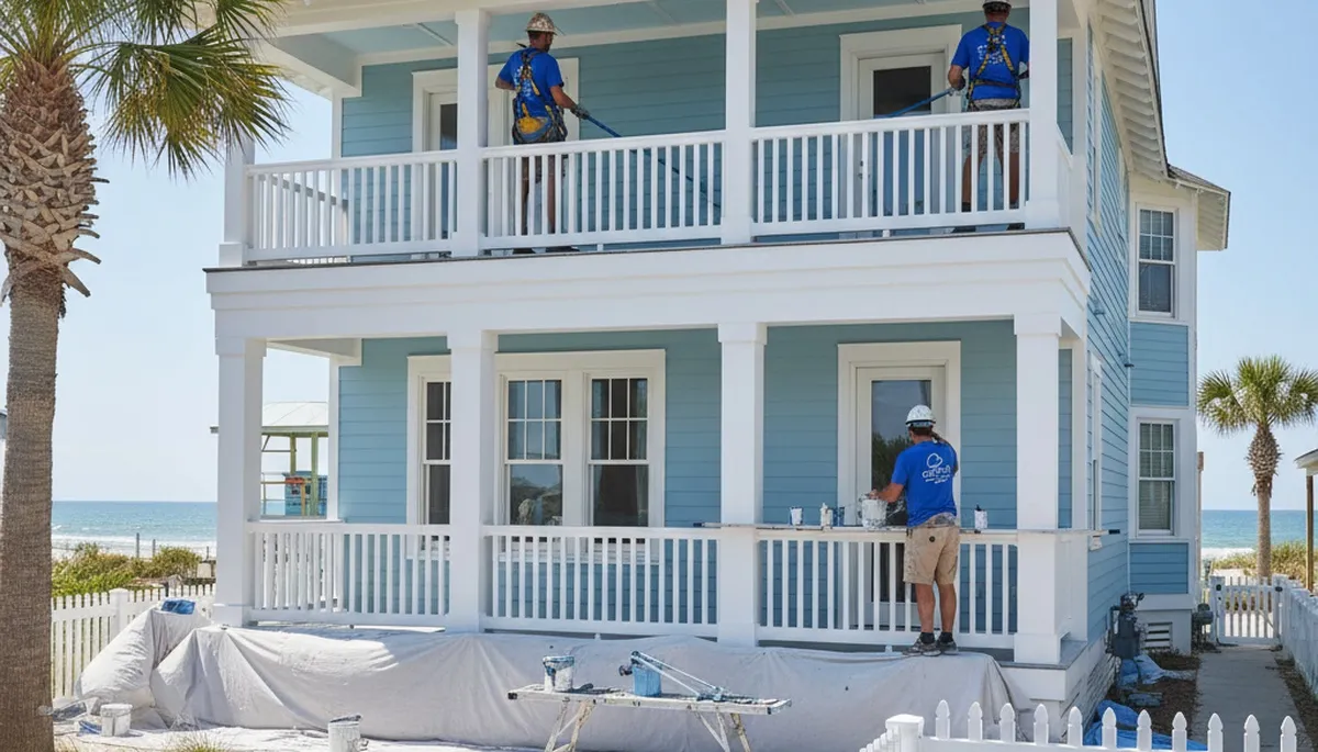 Professional painters in Jacksonville, FL applying interior paint for a home service project
