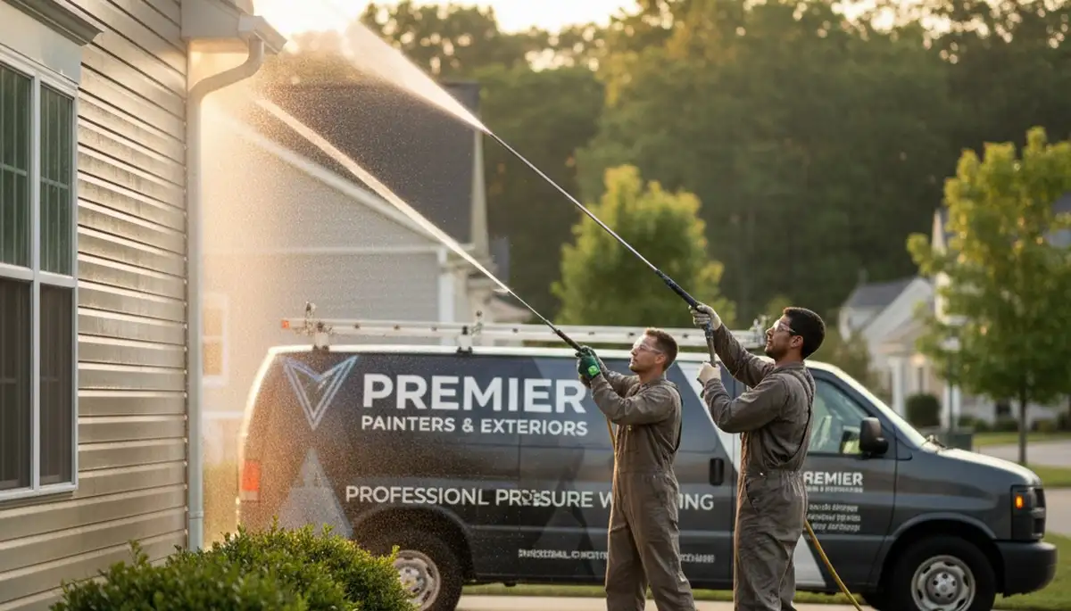 Jacksonville, FL pressure washing crew cleaning vinyl siding to remove mold and mildew